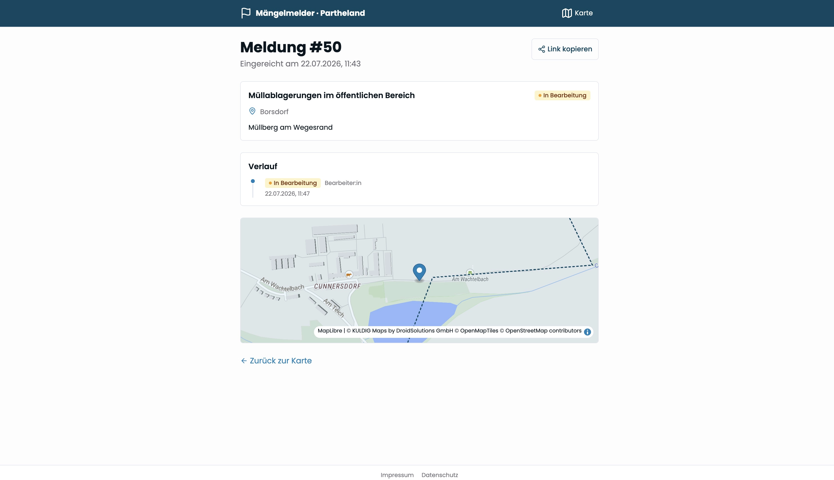 Benutzeroberfläche des DROID Mängelmelders